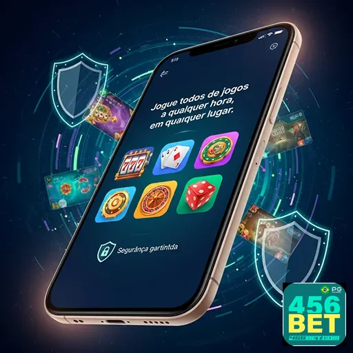 Imagem de smartphone com jogos de cassino ao redor, destacando app casino móvel